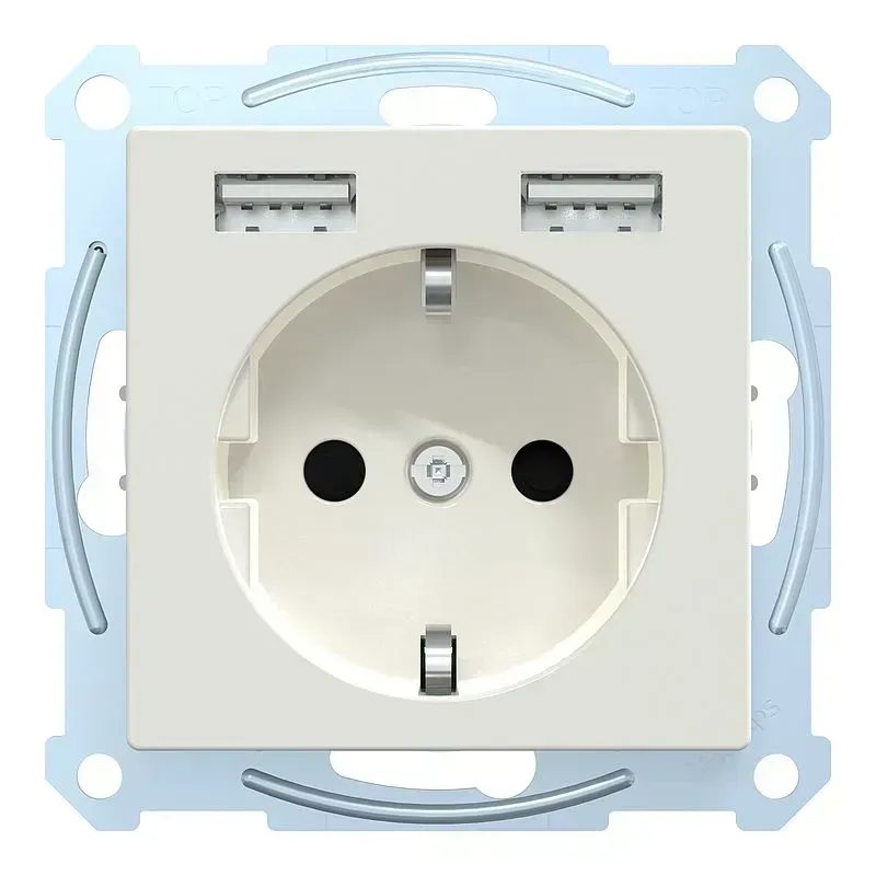 Priza SCHUKO Merten System M alb-polar lucios cu încărcător USB