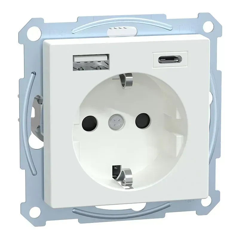 Priza SCHUKO Merten System M alb-aktiv lucios cu încărcător USB