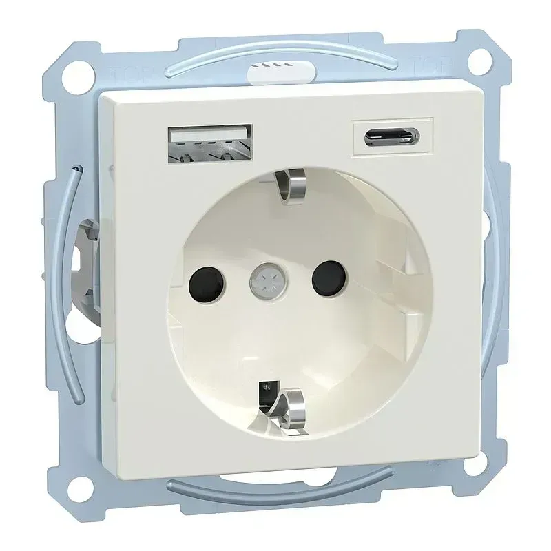 Priza SCHUKO Merten System M alb-polar cu încărcător USB TPb 