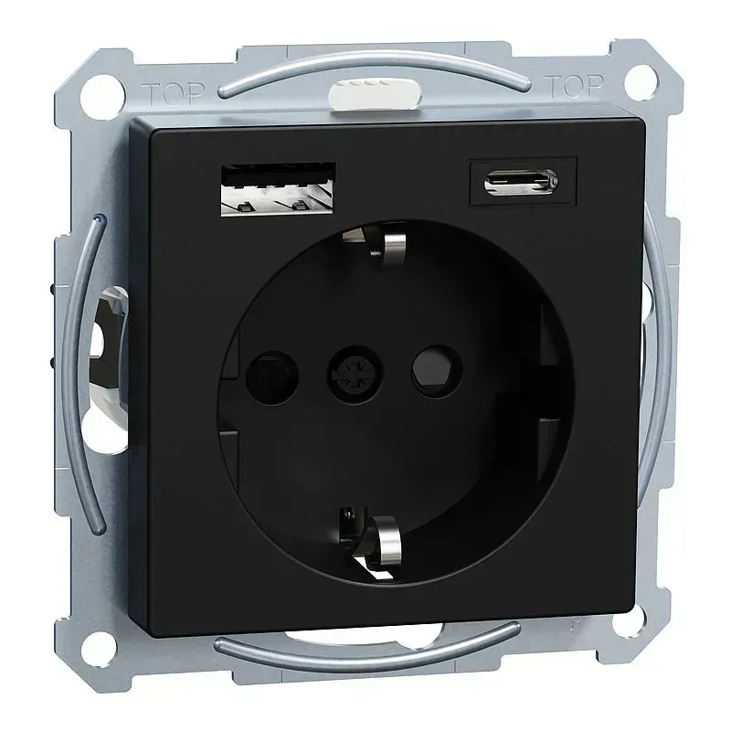 Priza SCHUKO Merten System M negru mat încărcător USB TPb 