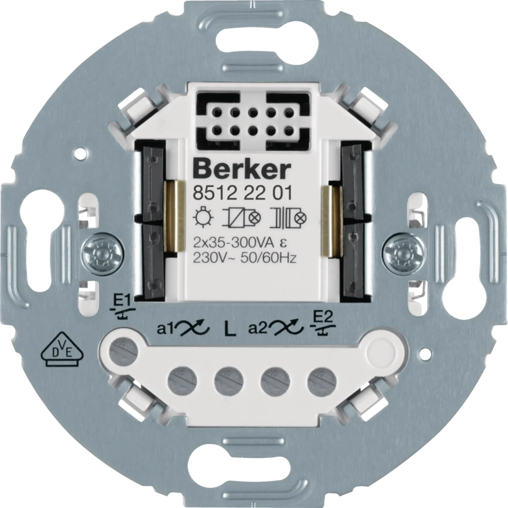 Mecanism universal de comutare Berker, 2 module, 2 fire, cu inel de fixare rotund, seria 1930, 85122201