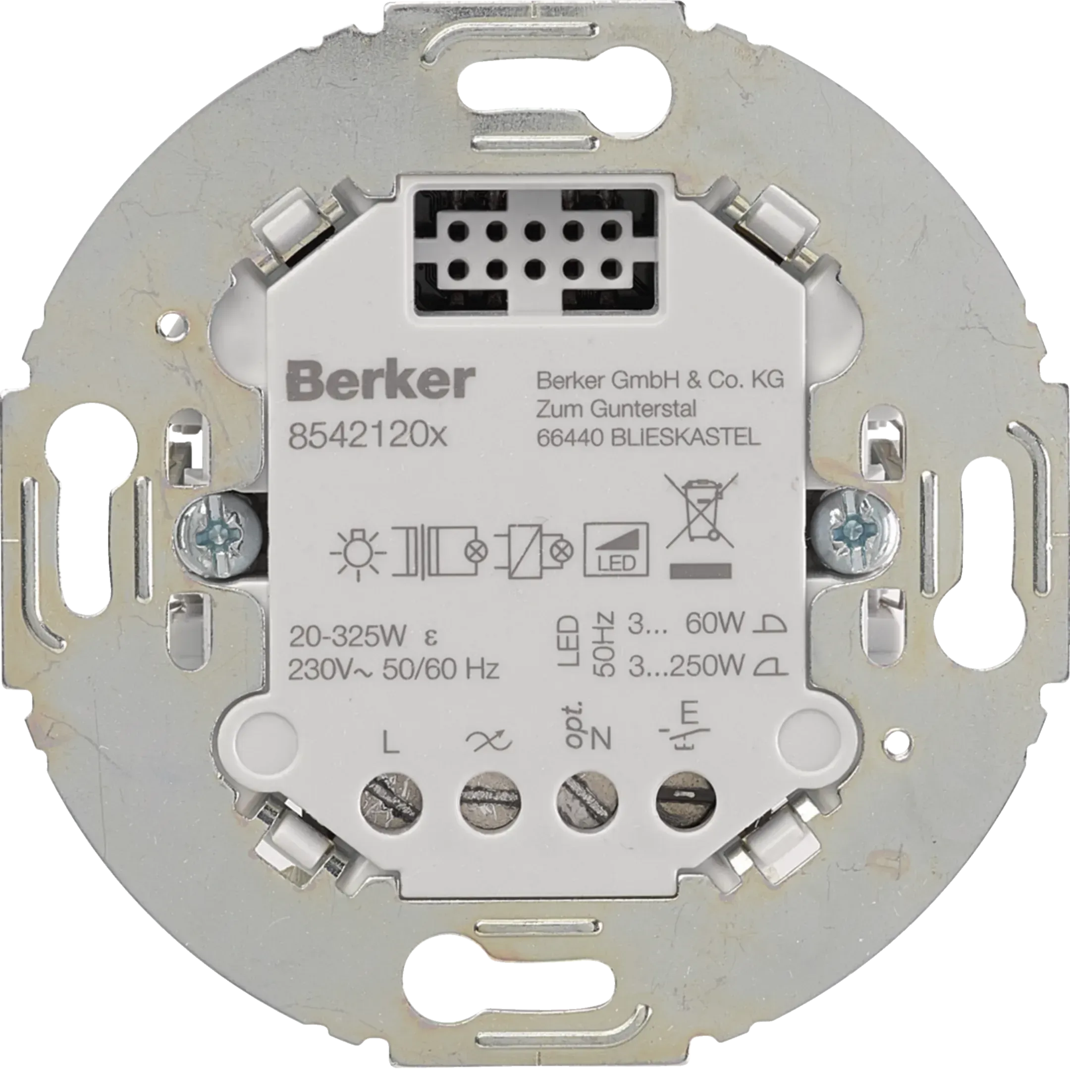 Dimmer universal Berker Komfort, dimmer 1 loc seria 1930 (R, L, C, LED), inel de montare rotund, 85421201