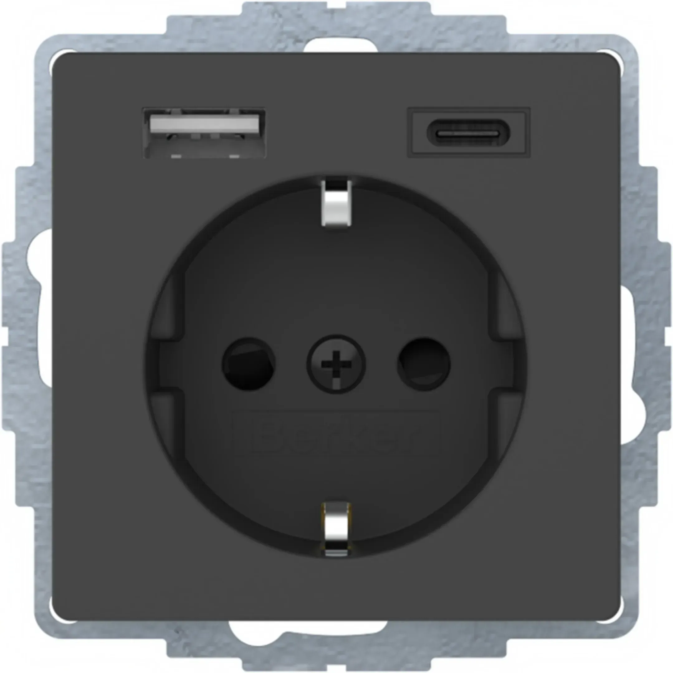 Priza Berker incastrata 1 modul cu USB A-C, seria Q.x antracit mat, lacuit 48046086