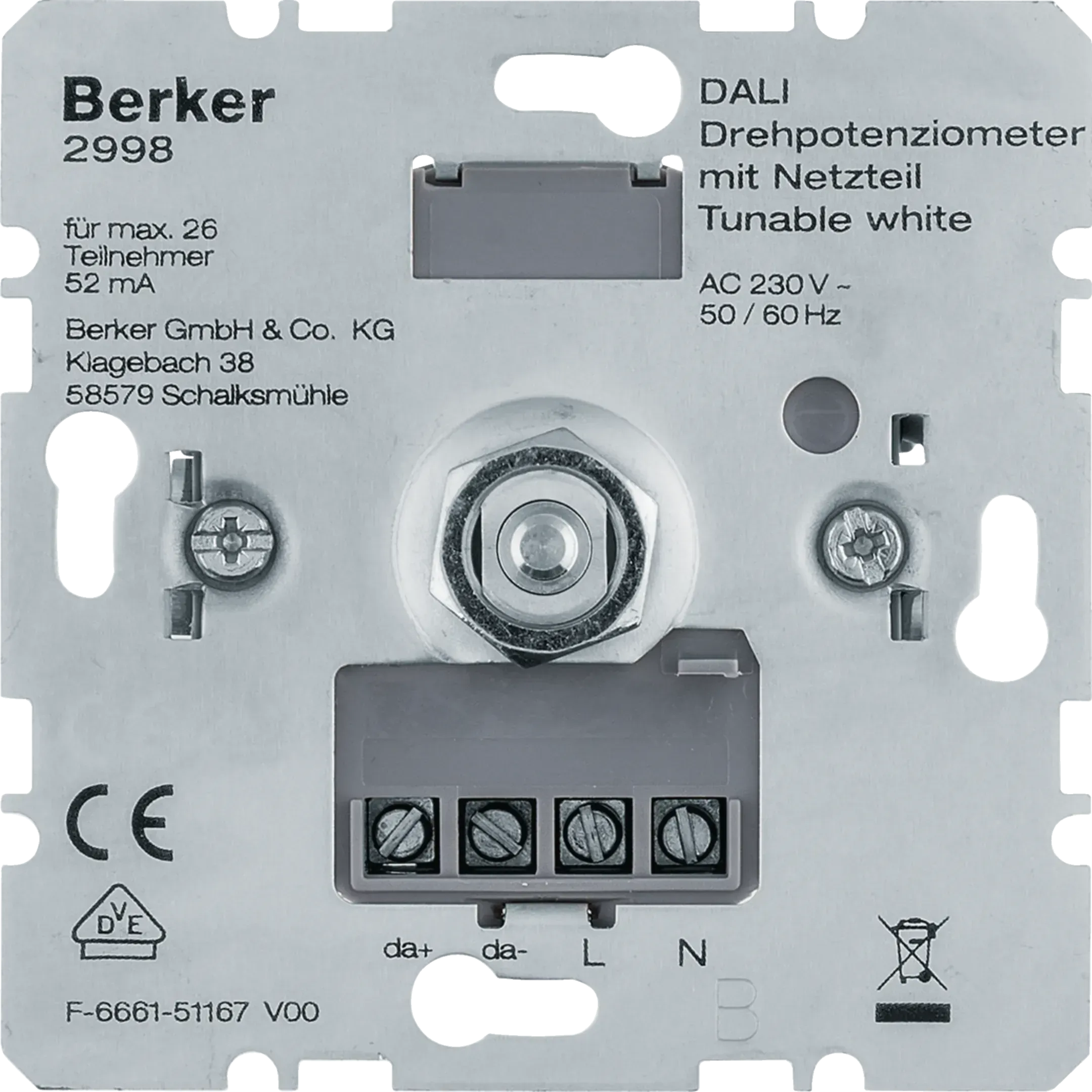 Potentiometru rotativ DALI Tunable White Berker, cu blocare soft, pentru controlul iluminatului, seria Q.3, 2997