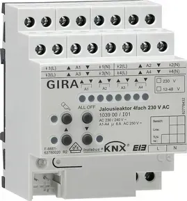  Actuator jaluzele Gira 4 canale AC 230 V cu acționare manuală pentru KNX.