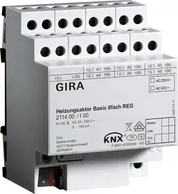 Actuator de încălzire Gira Basic, 6 canale pentru KNX.