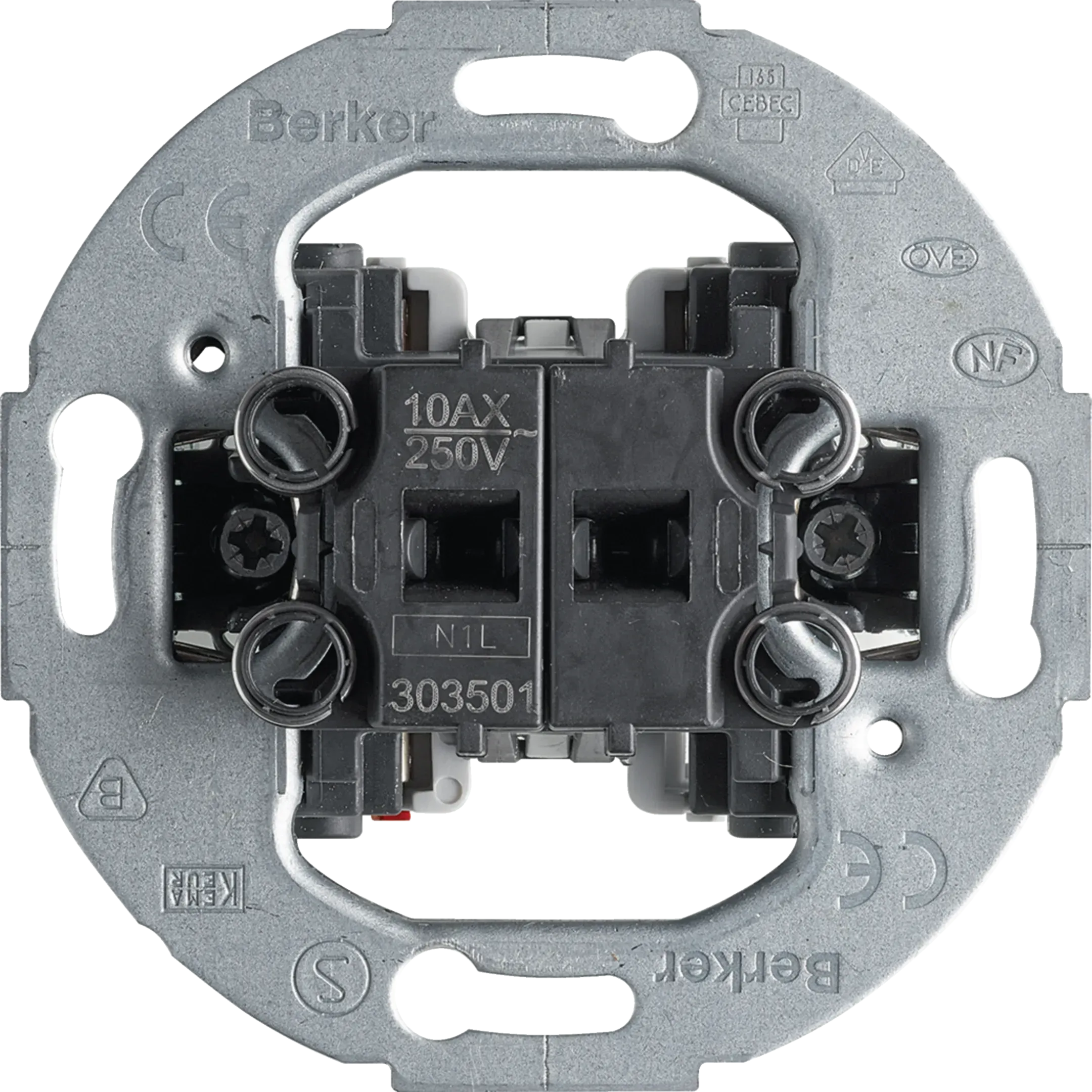Intrerupator dublu incastrat cu inel de sustinere rotund pentru control iluminat Berker 303501