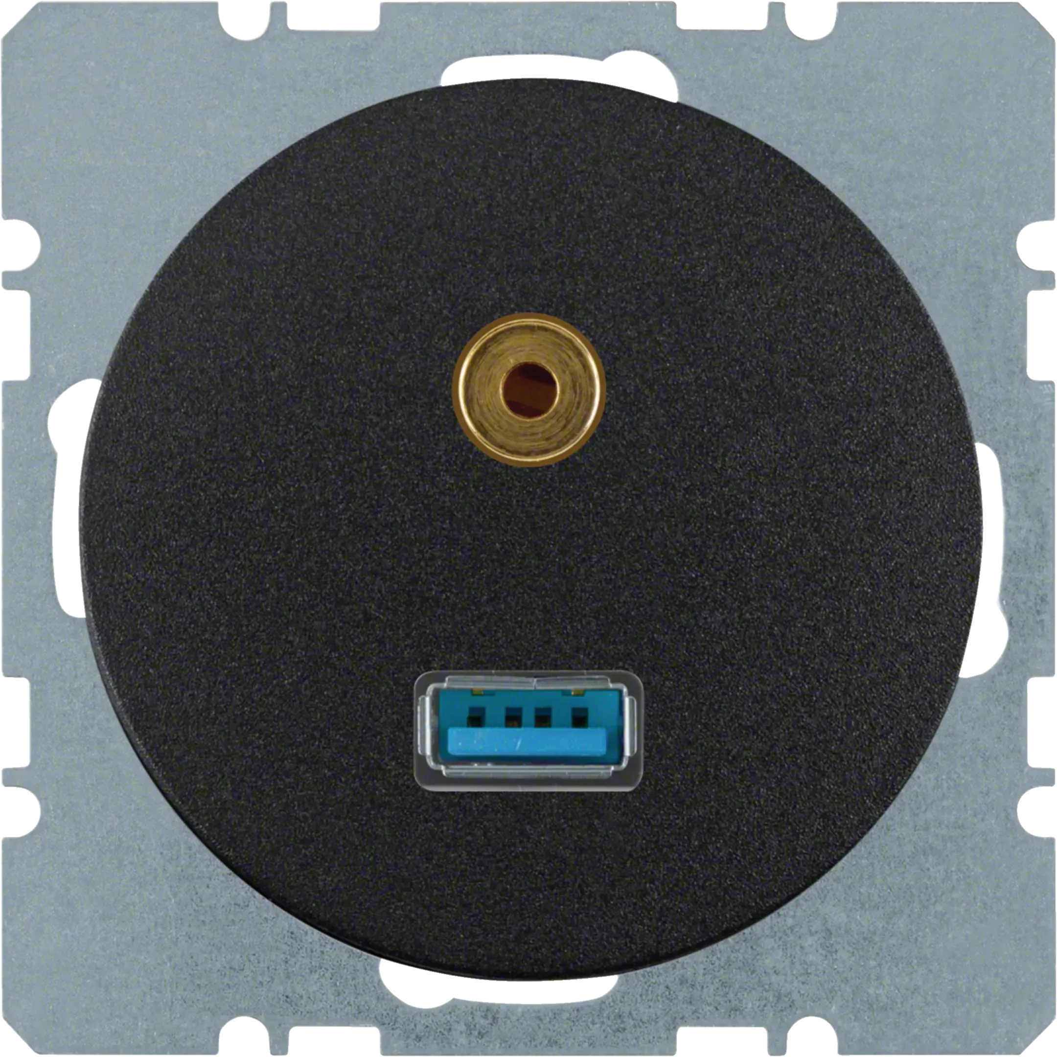 Priza Berker USB/3.5 mm audio R.1/R.3, negru lucios 3315392045