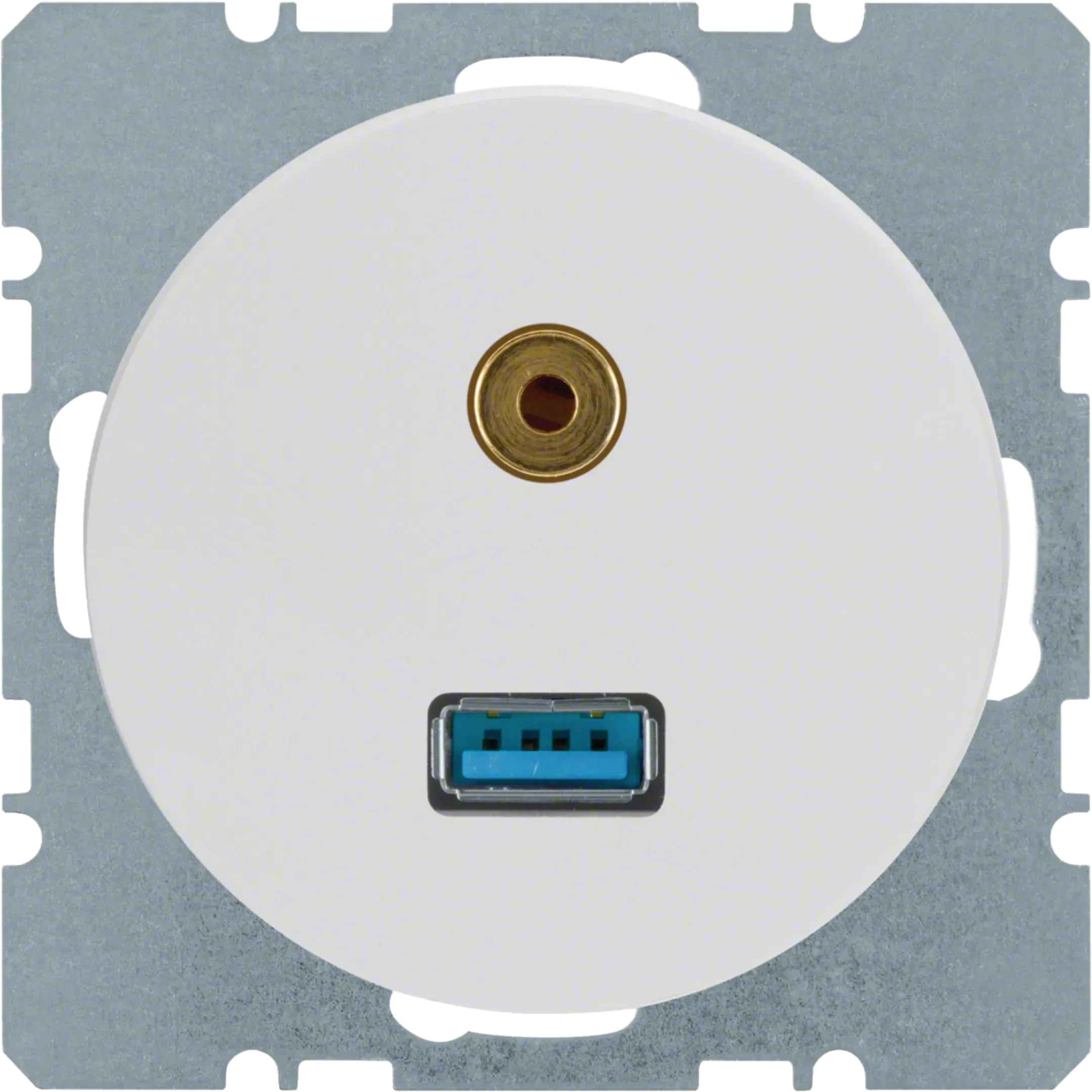 Priza Berker USB/3.5 mm audio R.1/R.3, alb polar lucios 3315392089