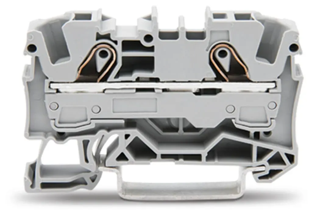 Clema sir Wago cu 2 conductori, 6 mm2, pentru sina DIN 35 x 15 si 35 x 7,5, cu sistem CAGE CLAMP inclichetare, gri 2006-1201