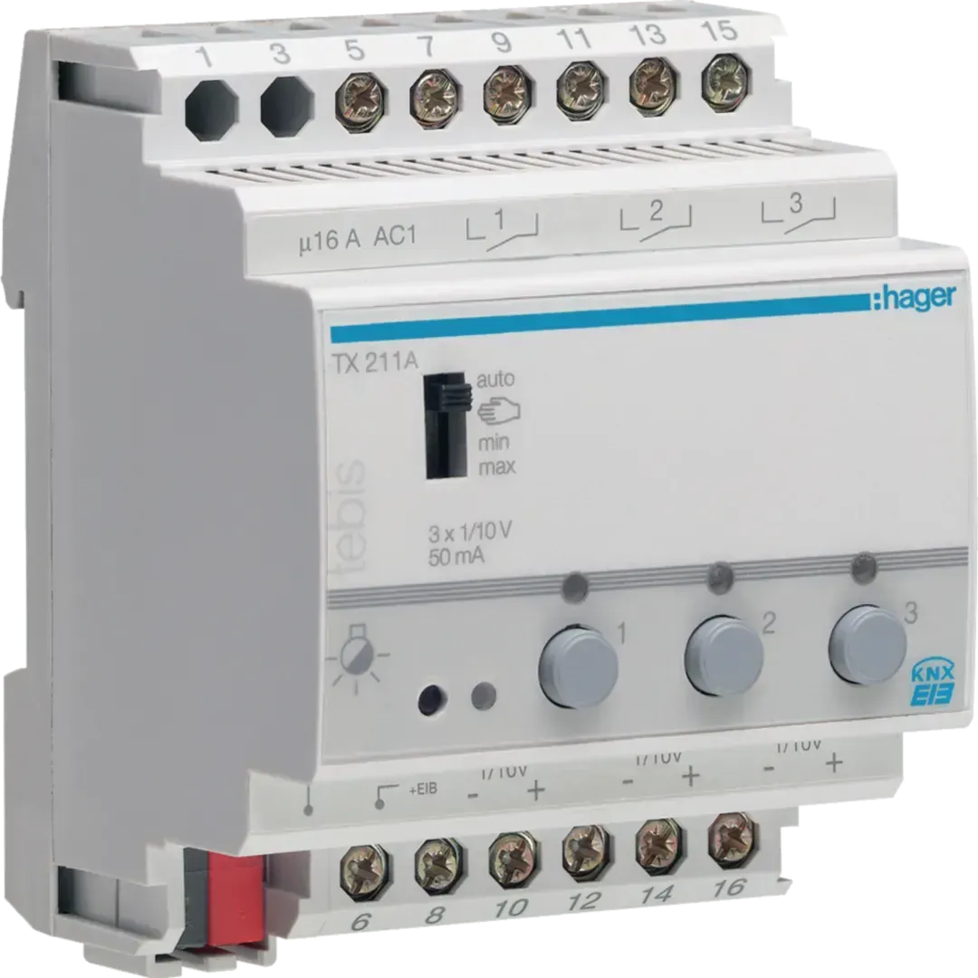 Actuator de comutare/dimmer KNX cu 3 canale, 1-10V