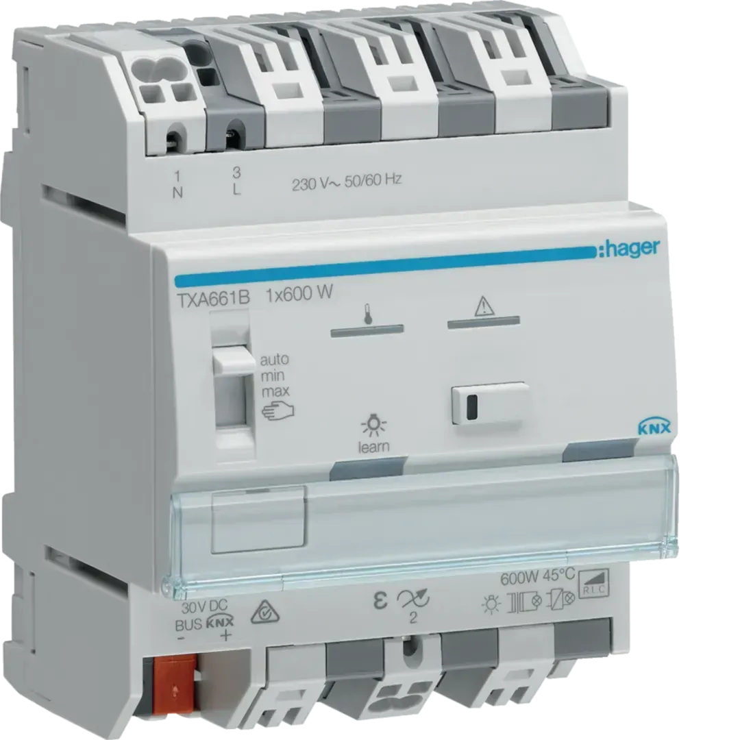 Actuator universal de reglare 1-canal KNX easy, 1x600W, pentru becuri economice (ESL)/LED, TXA661B