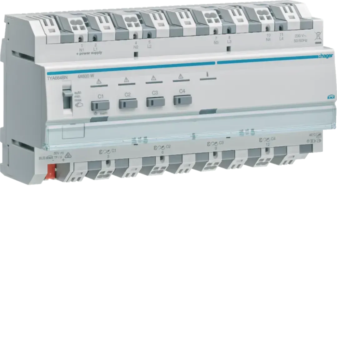 Actuator universal de dimare cu 4 canale KNX, 4x600W, pentru lămpi economice (ESL)/LED, combiabil, TYA664BN