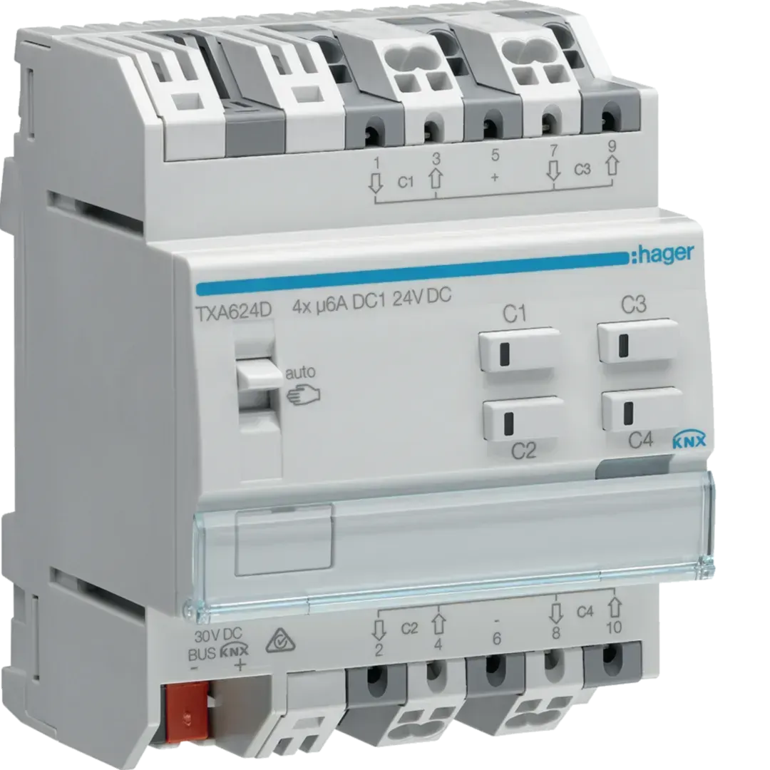 Actuator pentru jaluzele/rolete 4 canale KNX easy, 24V, TXA624D