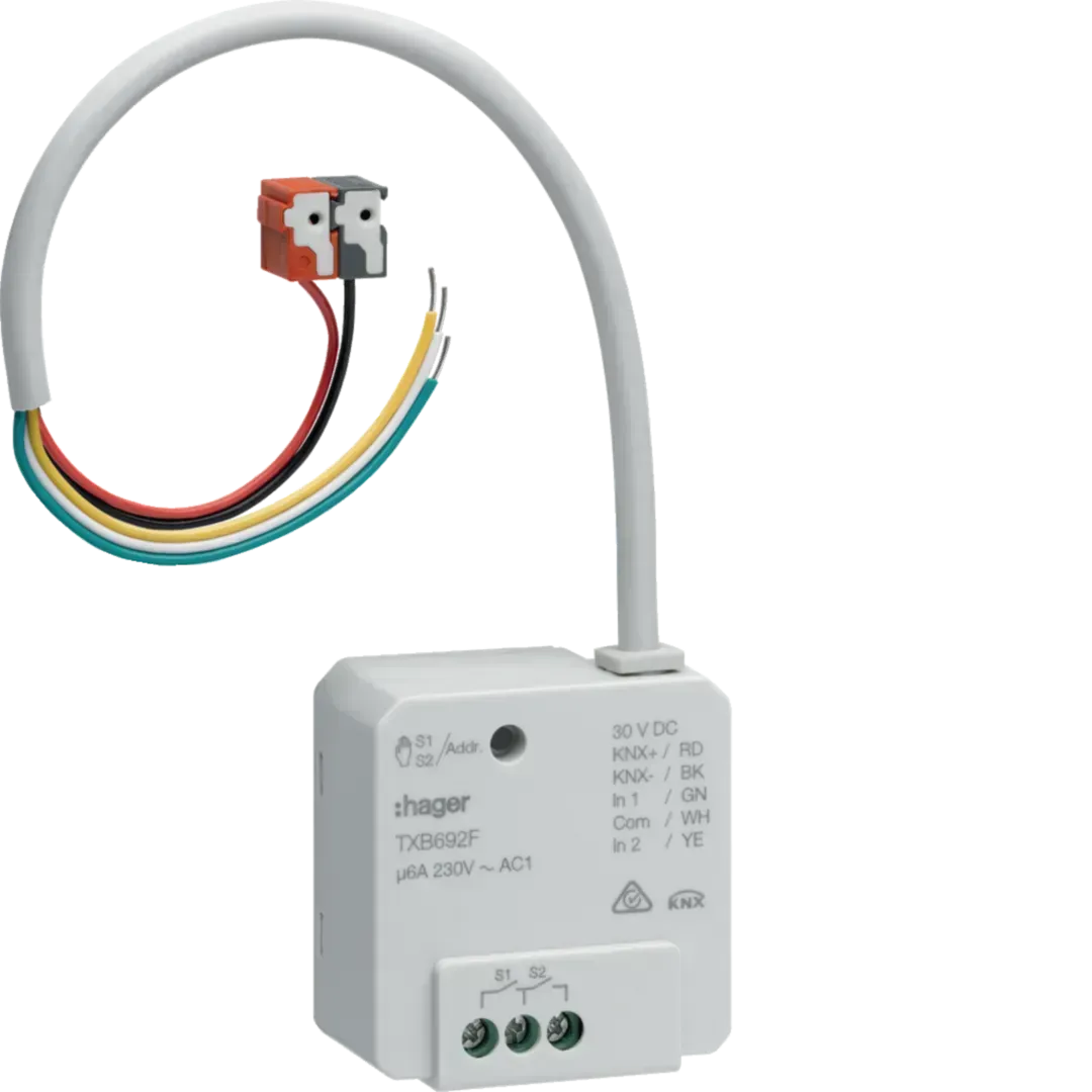 Actuator de comutare/jaluzele 2/1 canal + 2 intrări KNX easy, 6A, montaj în perete, TXB692F