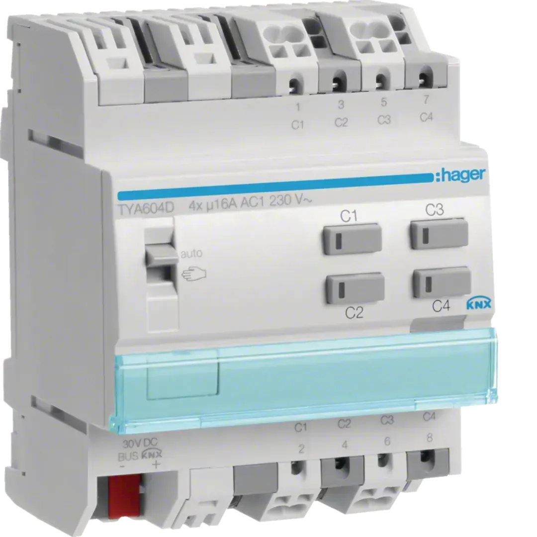 Actuator pentru jaluzele 4/2 căi KNX, 16A, sarcină tip C, TYA604D