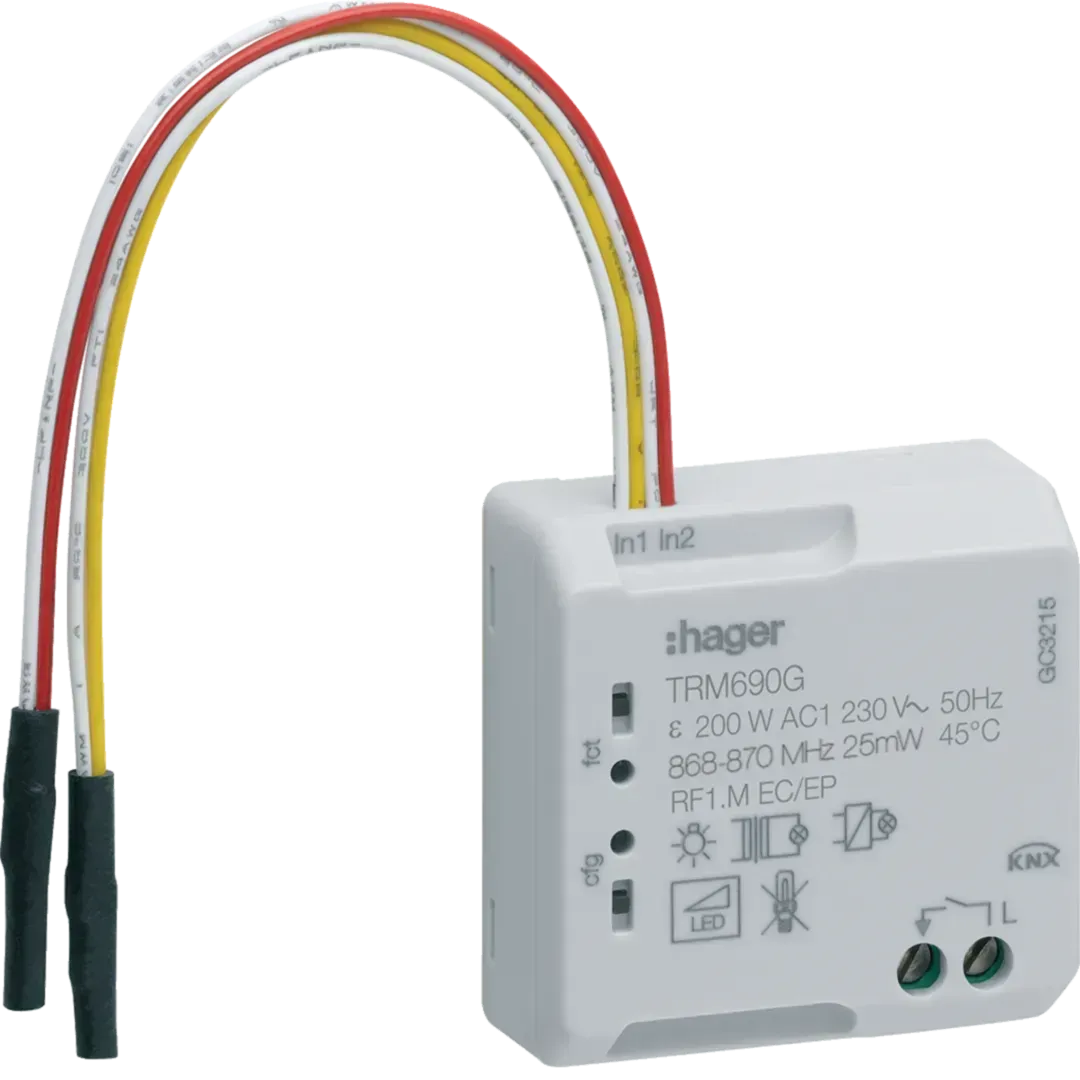 Actuator de comutare radio încastrat, simplu / Intrare binară dublă, 230V, 4A, 2 fire.TRM690G
