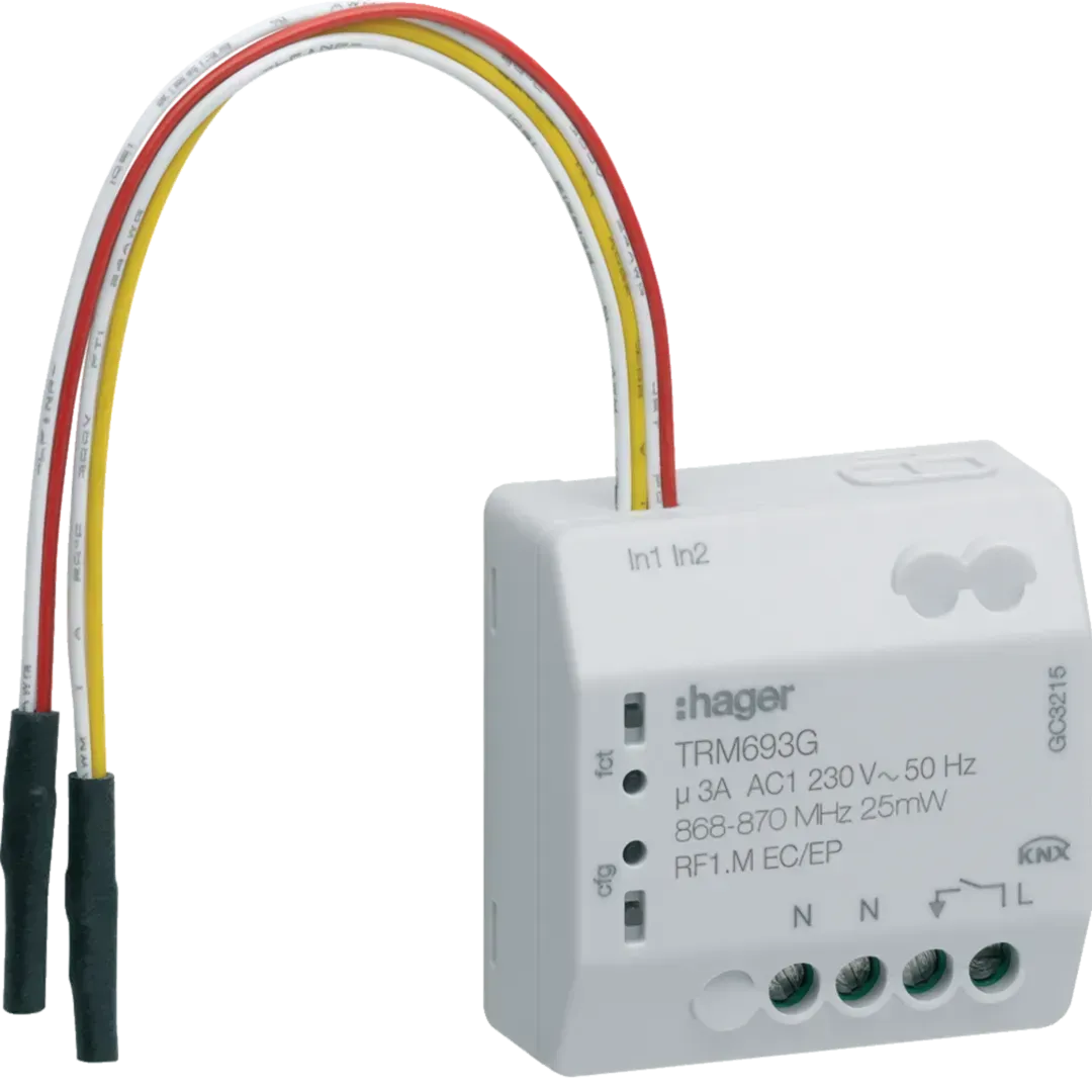 Actuator de comutare radio încastrat 1 canal/Intrare binară 2 canale 230V 3A cu 3 fire, TRM693G