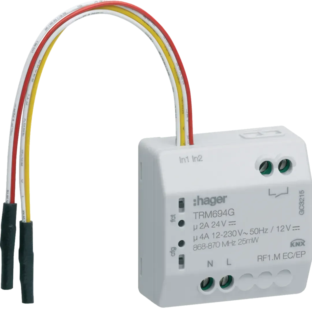 Actuator de comutare radio încastrat liber de potențial 1 canal/Intrare binară 2 canale 230V/4A, 24VDC/4A, 12VDC/2A, TRM694G