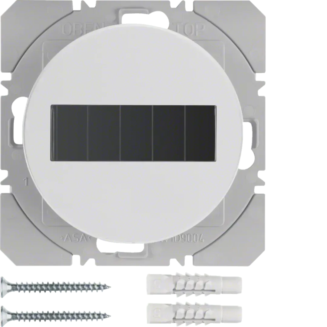 Emițător de perete KNX fără fir, cu o singură funcție, plat, alimentat solar, quicklink, R.1/R.3, alb polar, lucios