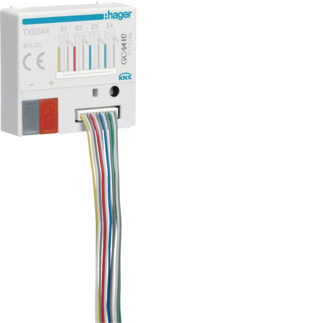 Intrare binară cu 4 canale + 4 ieșiri LED KNX, montaj încastrat . TXB344