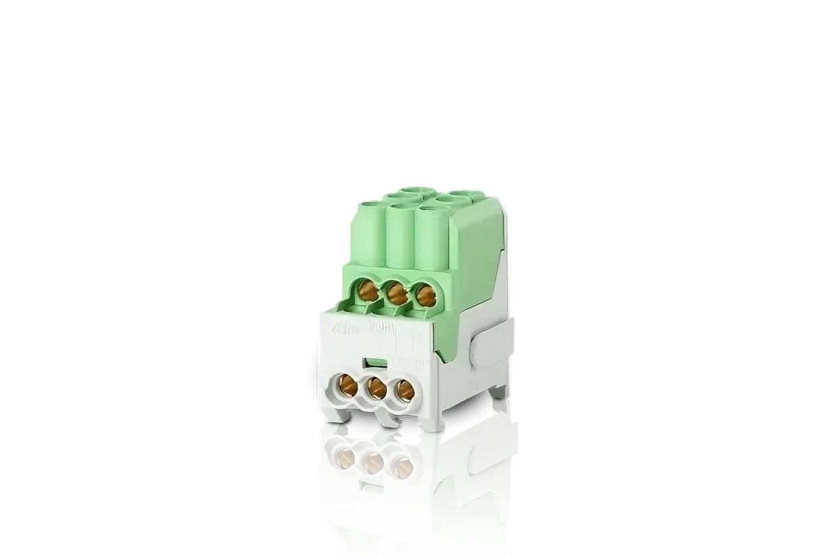 Bloc distribuție 100 A, 6 ieșiri, galben-verde (PE) – F-tronic