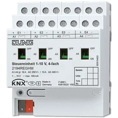 Unitate de control 1 – 10 V, 4 butoane, Dispozitiv de montare pe șină. 2194 REGHM