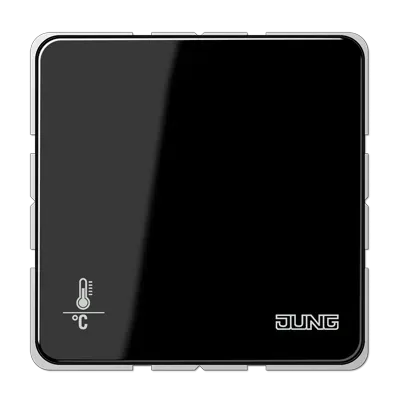 Termostat de cameră cu interfață integrată de tip buton de comutare cu 4 module, din termoplastic lăcuit, gamă A, grafit negru mat. A 2178 BF ORTS SWM