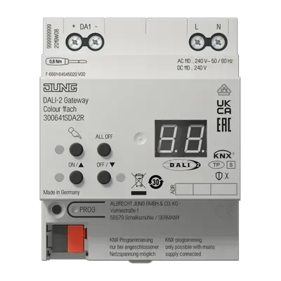 Gateway KNX DALI-2 Color 1-gang, dispozitiv de montare pe șină, 4 unități, Securizat. 30064 1S DA2 R