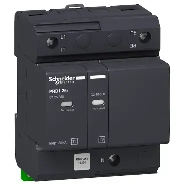   Descărcător supratensiune PRD1 25R 1P+N Tip 1+2, Uc 350V. 16330