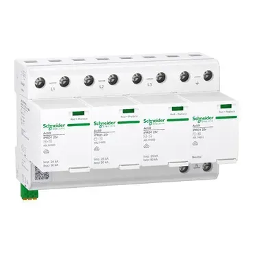 Descărcător supratensiune, Acti9 iPRD1 25r, Tip 1+2, Module de protecție plug-in, 3P, Iimp 25kA, contact FM. A9L1H325