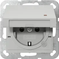  Priza Gira-SCHUKO 16 A 250 V cu capac rabatabil, indicator luminos si obturator Sistem 55, crem alb lucios. 455201