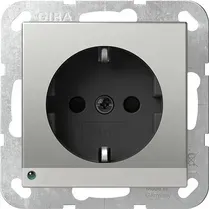 SCHUKO-Priza Gira 16 A 250 V cu LED pentru orientare si obturator Sistem 55, gri mat. 4170015