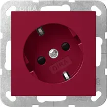 Priza Gira- SCHUKO 16 A 250 V cu modul rotit la 30° si obturator, fara cleme de fixare cu capac portocaliu si inscriptia 