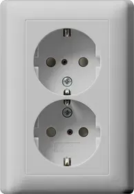 SCHUKO- Dubla priza Gira 16 A 250 V cu obturator si placa completa pentru doza de aparat sub tencuiala simpla, alb pur mat. 078327