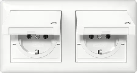 SCHUKO-Priza Gira dubla 16 A 250 V cu capac rabatabil, complet cu set de etansare IP44 si rama de acoperire Standard 55, alb-crem lucios. 415801