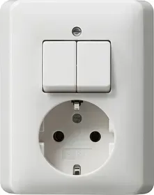 Combinatie intrerupator cu clapeta/Priza Gira-SCHUKO 16 A 250 V~ cu placa completa Standard 55, intrerupator in serie, alb pur lucios. 017503