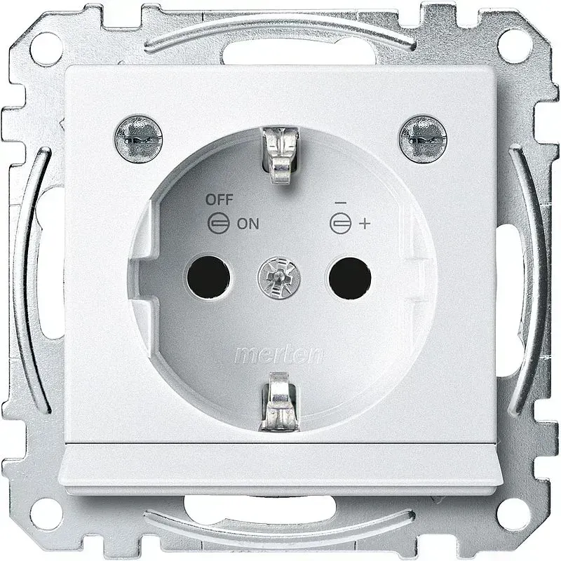 Priza SCHUKO Merten System M alb-polar cu ieșire pentru lumină si protecție împotriva atingerii