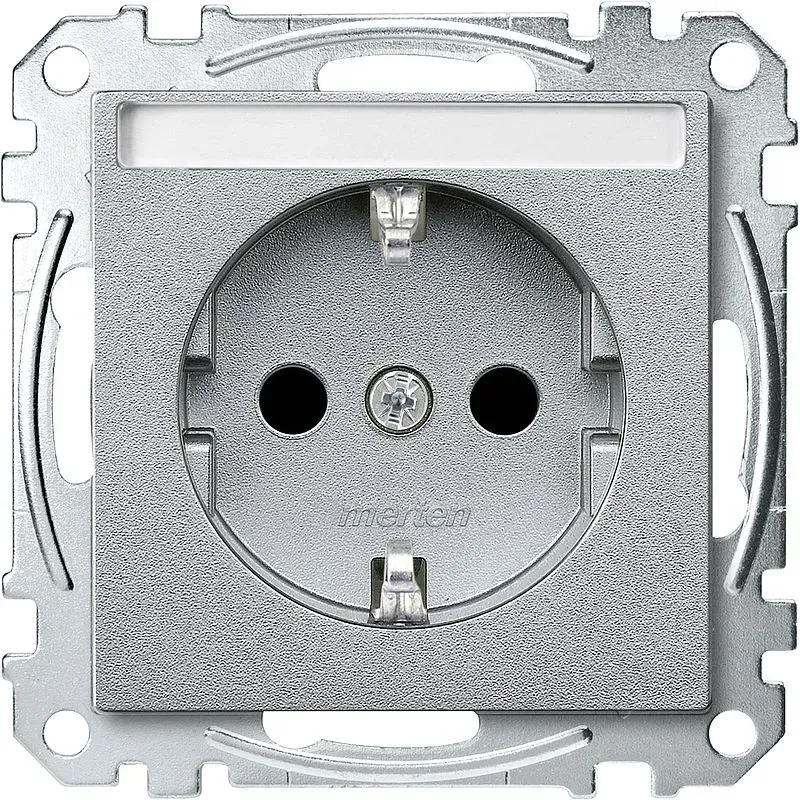 Priza SCHUKO Merten System M aluminiu  cu câmp de inscripționare, protecție împotriva atingerii
