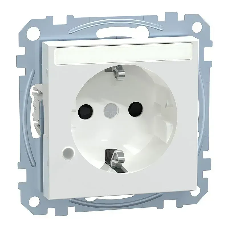 Priza SCHUKO Merten System M alb-aktiv lucios cu lumină de control și câmp de inscripționare, protecție împotriva atingerii 