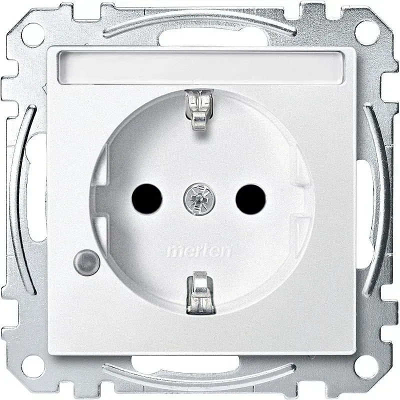 Priza SCHUKO Merten System M alb-polar  cu lumină de control și câmp de inscripționare, protecție împotriva atingerii