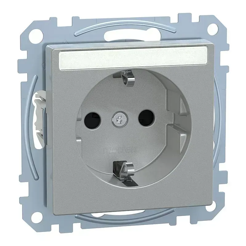 Priza SCHUKO Merten System M aluminiu  cu lumină de control și câmp de inscripționare, protecție împotriva atingerii,