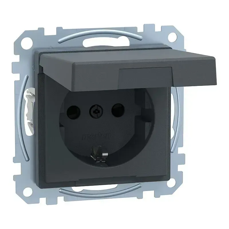 Priza SCHUKO cu capac Merten System M antracit si  protecție împotriva atingerii