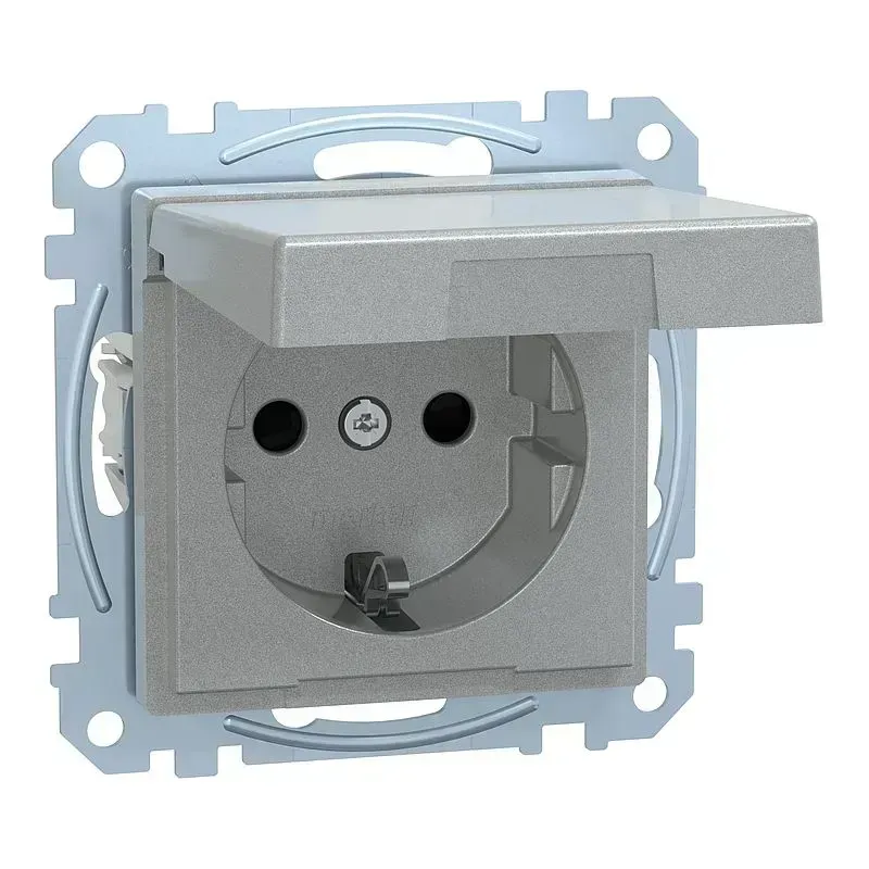 Priza SCHUKO cu capac  Merten System M aluminiu si protecție împotriva atingerii