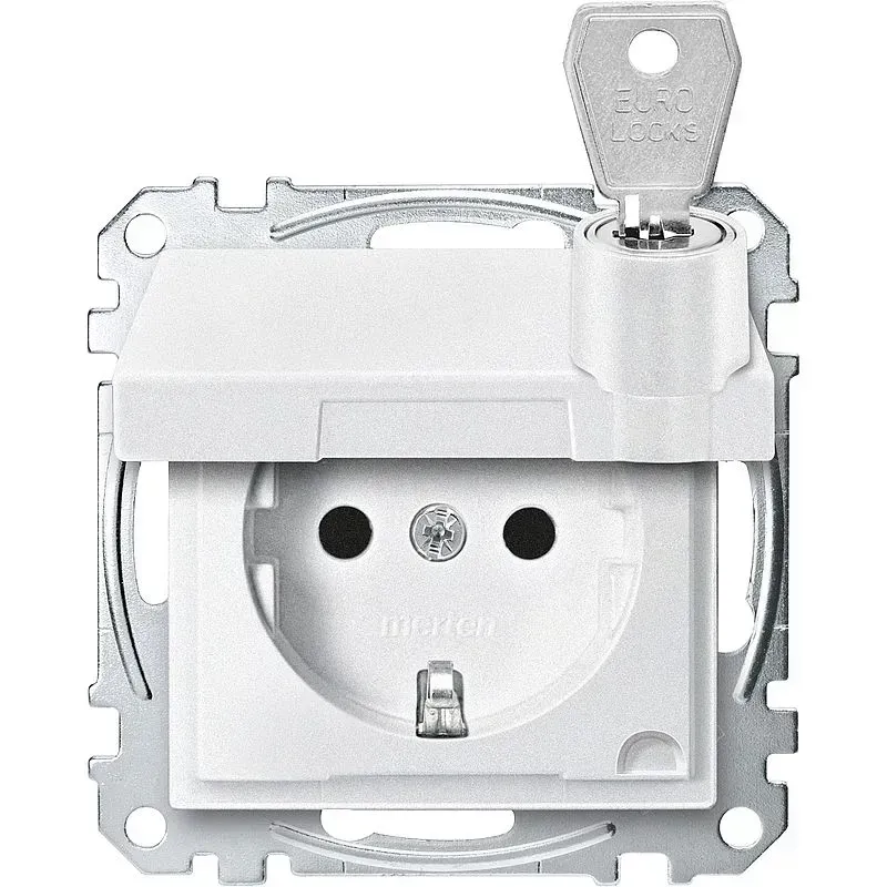 Priza SCHUKO cu capac Merten System M alb-polar , blocabila   si BRS 