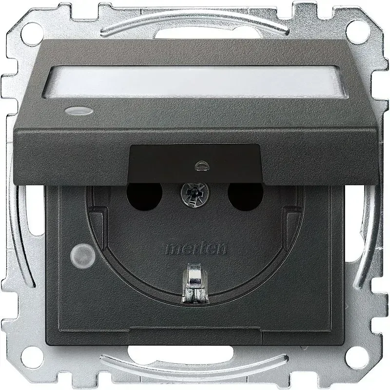 Priza SCHUKO cu capac Merten System M antracit lumină de control și câmp de scriere, protecție împotriva atingerii