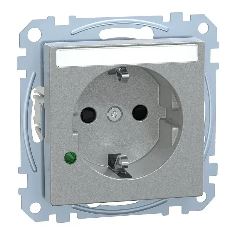 Priza SCHUKO Merten System-M aluminiu cu protecție crescută împotriva contactului accidental, protecție împotriva supratensiunilor si câmp de scriere