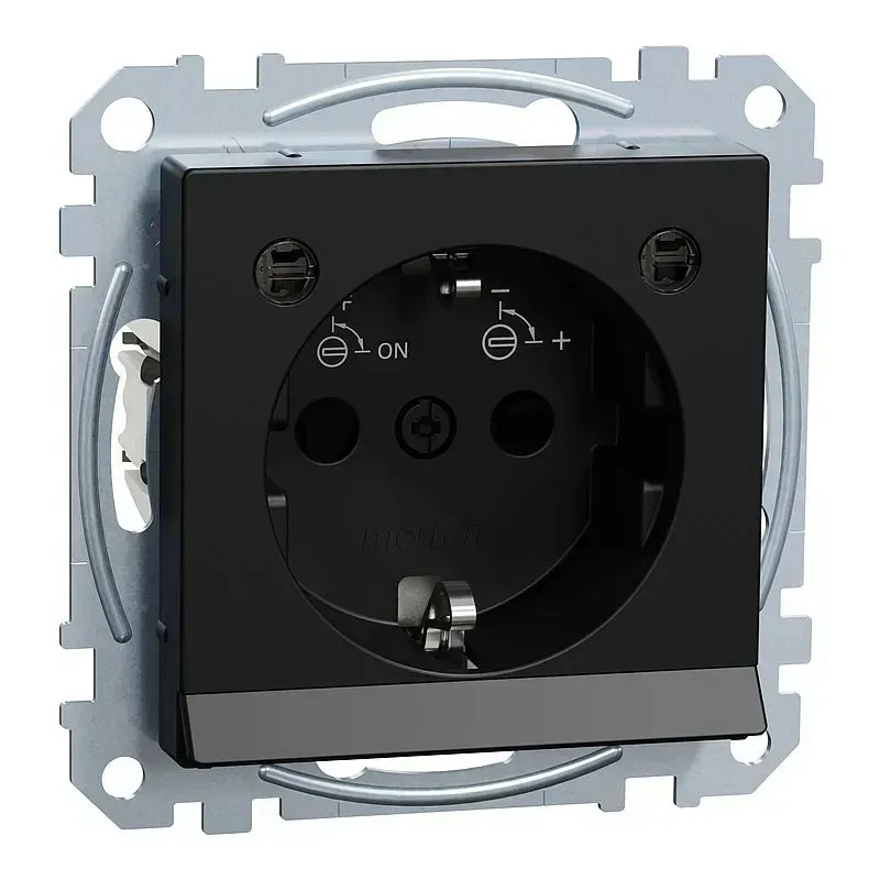 Priza SCHUKO Merten System M negru mat cu ieșire pentru lumină si protecție împotriva atingerii