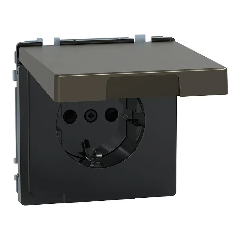 Priza SCHUKO Merten System Design cu capac rabatabil, IP44, protectie la atingere, cleme de conectare, alba lotus. MEG2314-6035