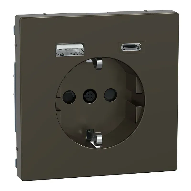 Priza SCHUKO Merten System Design cu incarcator USB, inox. MEG2366-6036